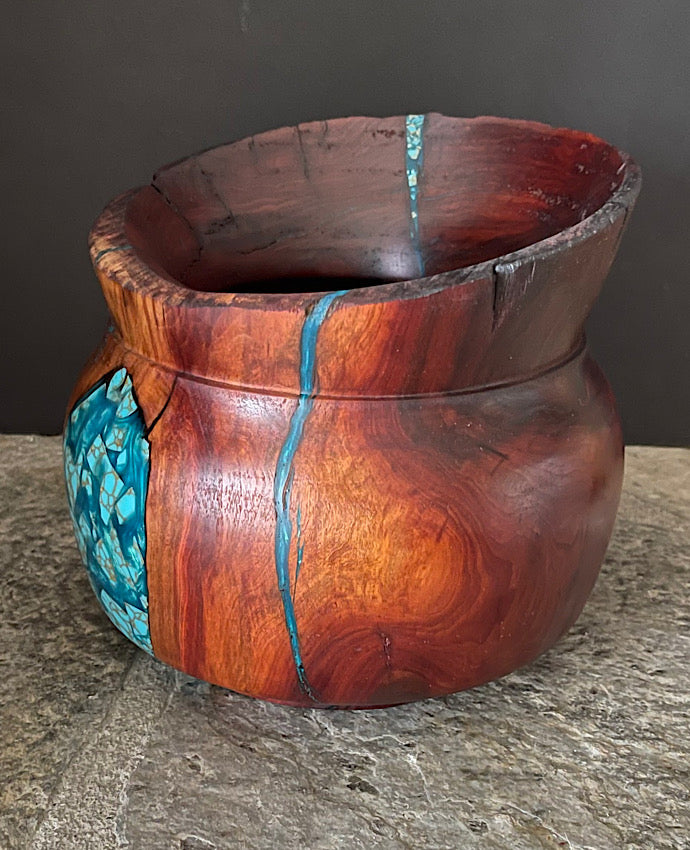 Wooden Manzanita Vase with Turquoise Stone