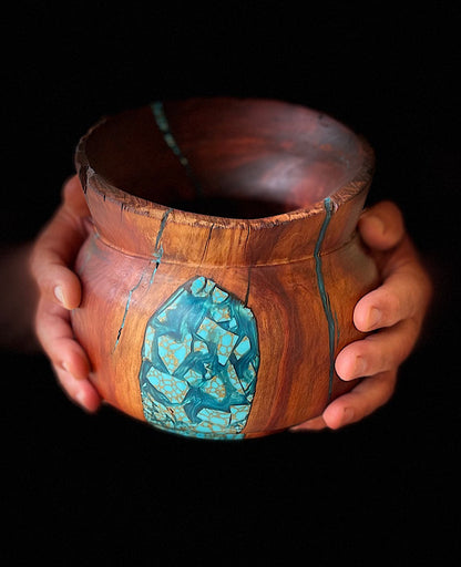 Wooden Manzanita Vase with Turquoise Stone