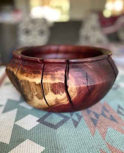 Unique Manzanita wood bowl with natural cracks. 5.5"H x 12"Dia