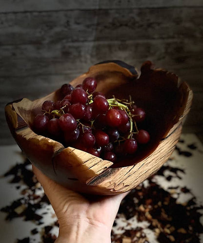 Highly unique, organic-shaped Manzanita wood bowl. 5" high x 9.5" wide x 7.5” deep