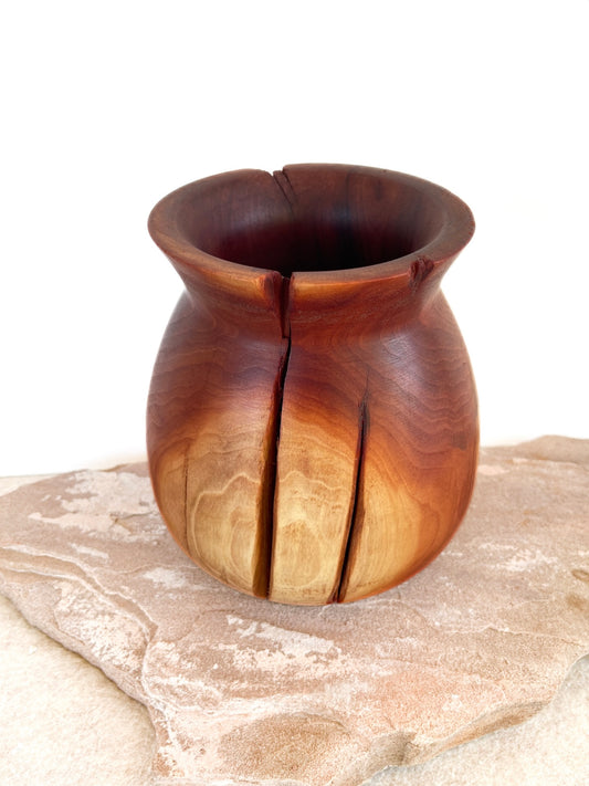 Handmade Manzanita Wood Vase with Natural Cracks